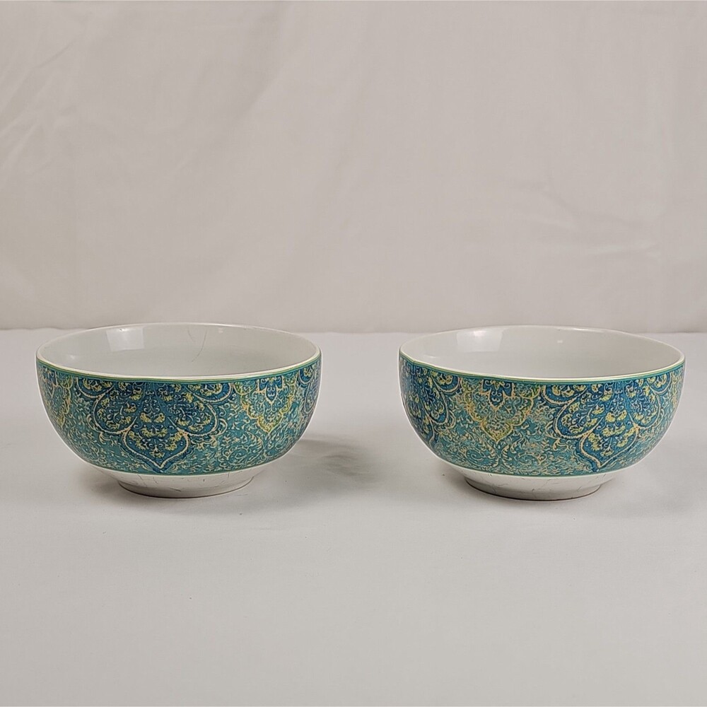 Set of 2 Westbury Court Eva Opulent Teal Bowl Turquoise Gold Medallion